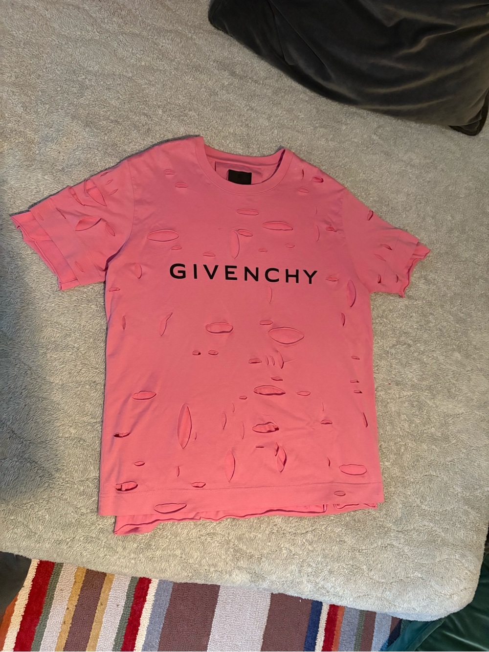 Givenchy Pink Double Layered Logo Distressed Spellout Tee